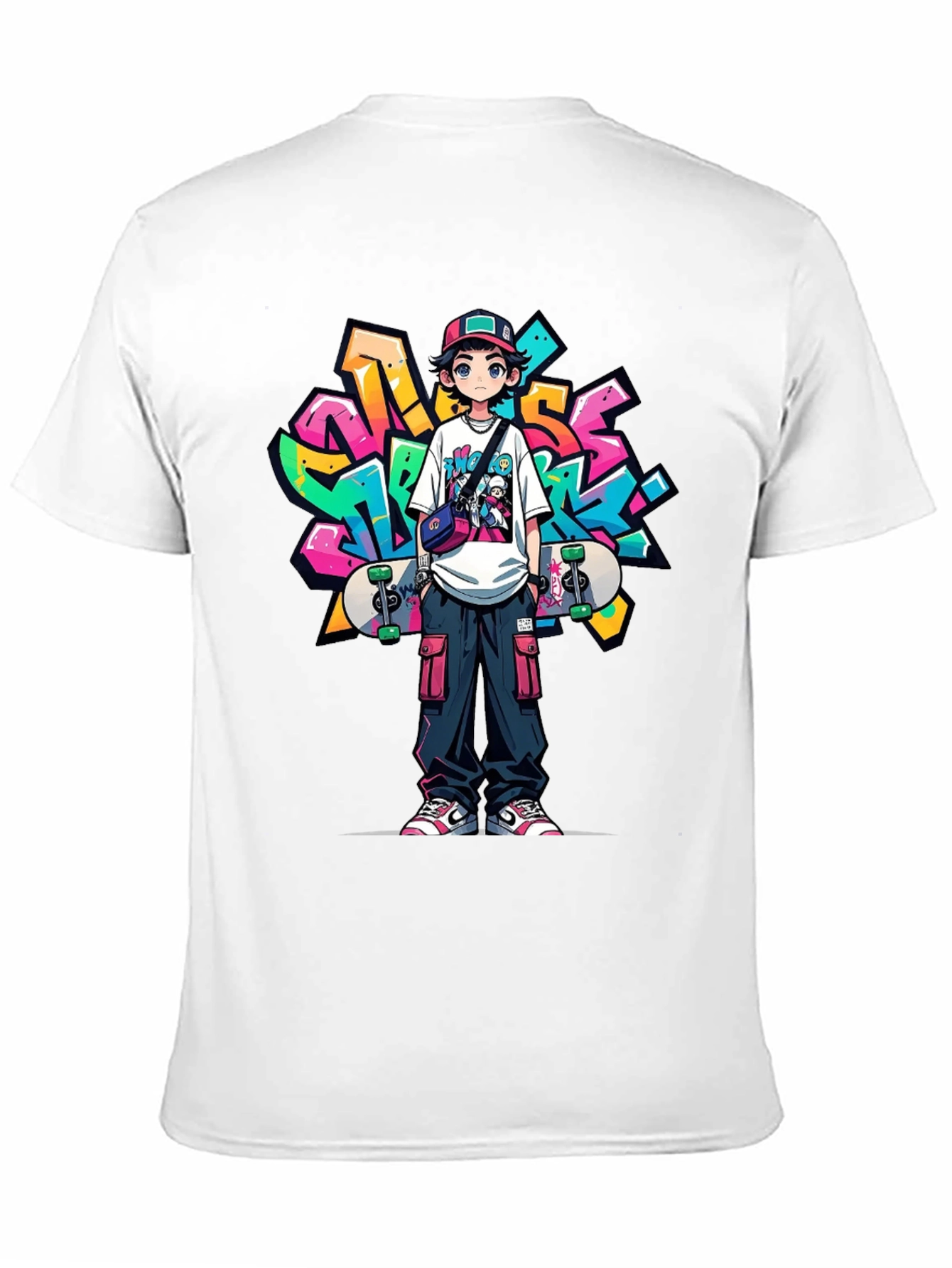 Cool Anime Graffiti Skater Graphic T-Shirt