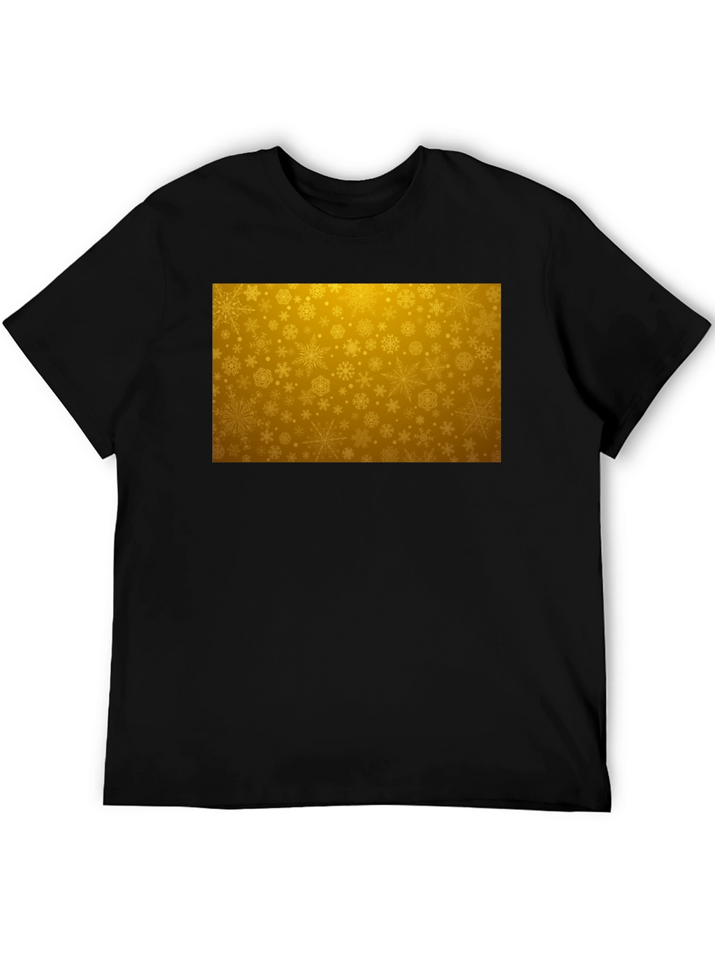 Golden Snowflake Pattern Black T-Shirt
