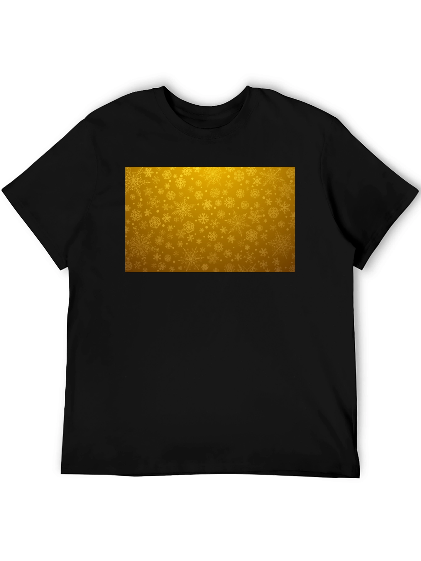 Golden Snowflake Pattern Black T-Shirt