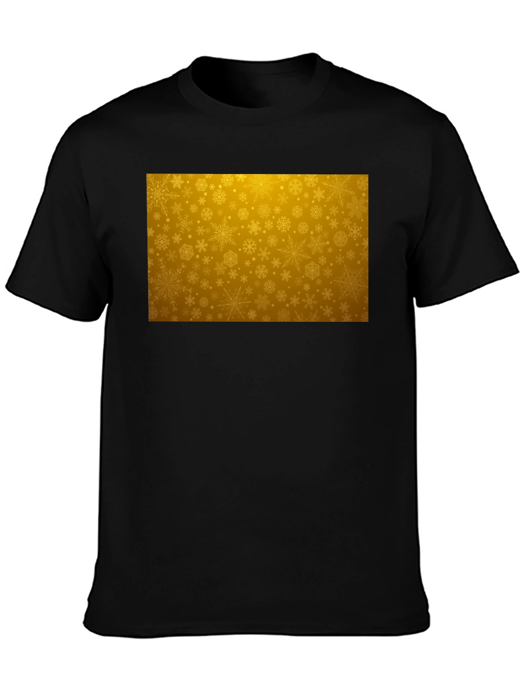 Golden Snowflake Pattern Black T-Shirt