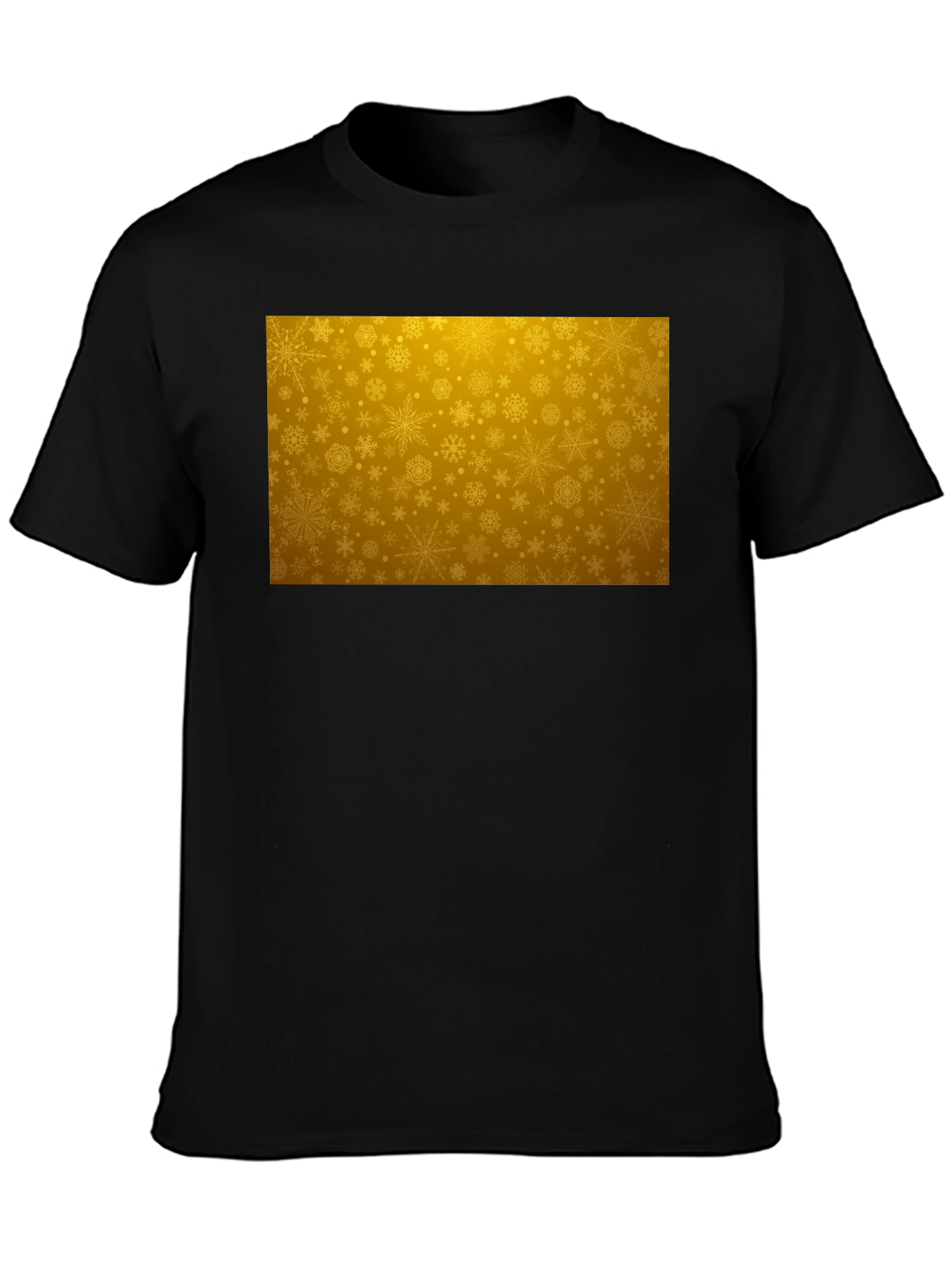 Golden Snowflake Pattern Black T-Shirt