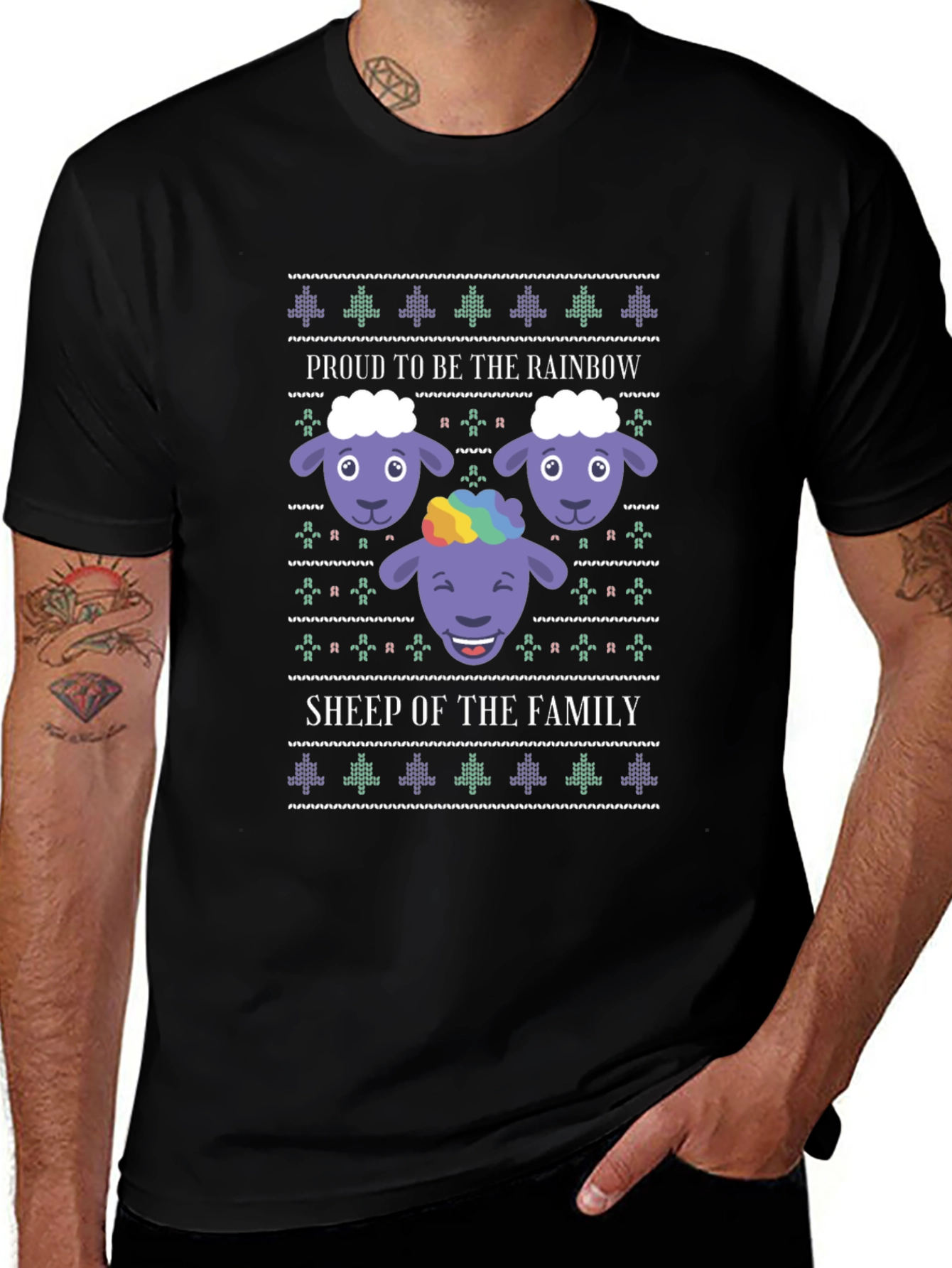 Rainbow Sheep Family Graphic T-Shirt - Pride Apparel