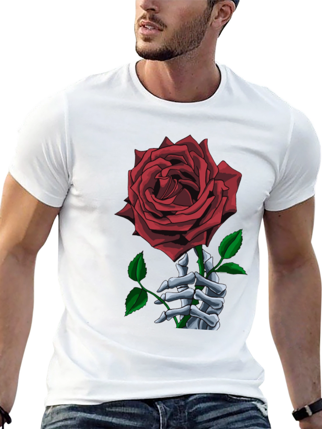 Rose Skeleton Hand Black Graphic Tee