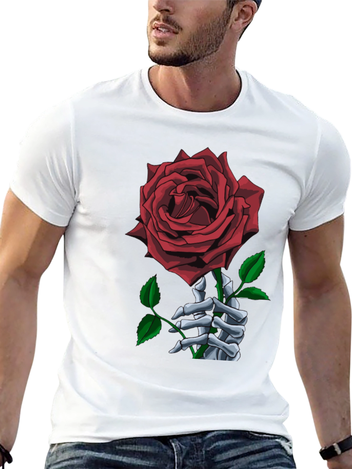 Rose Skeleton Hand Black Graphic Tee