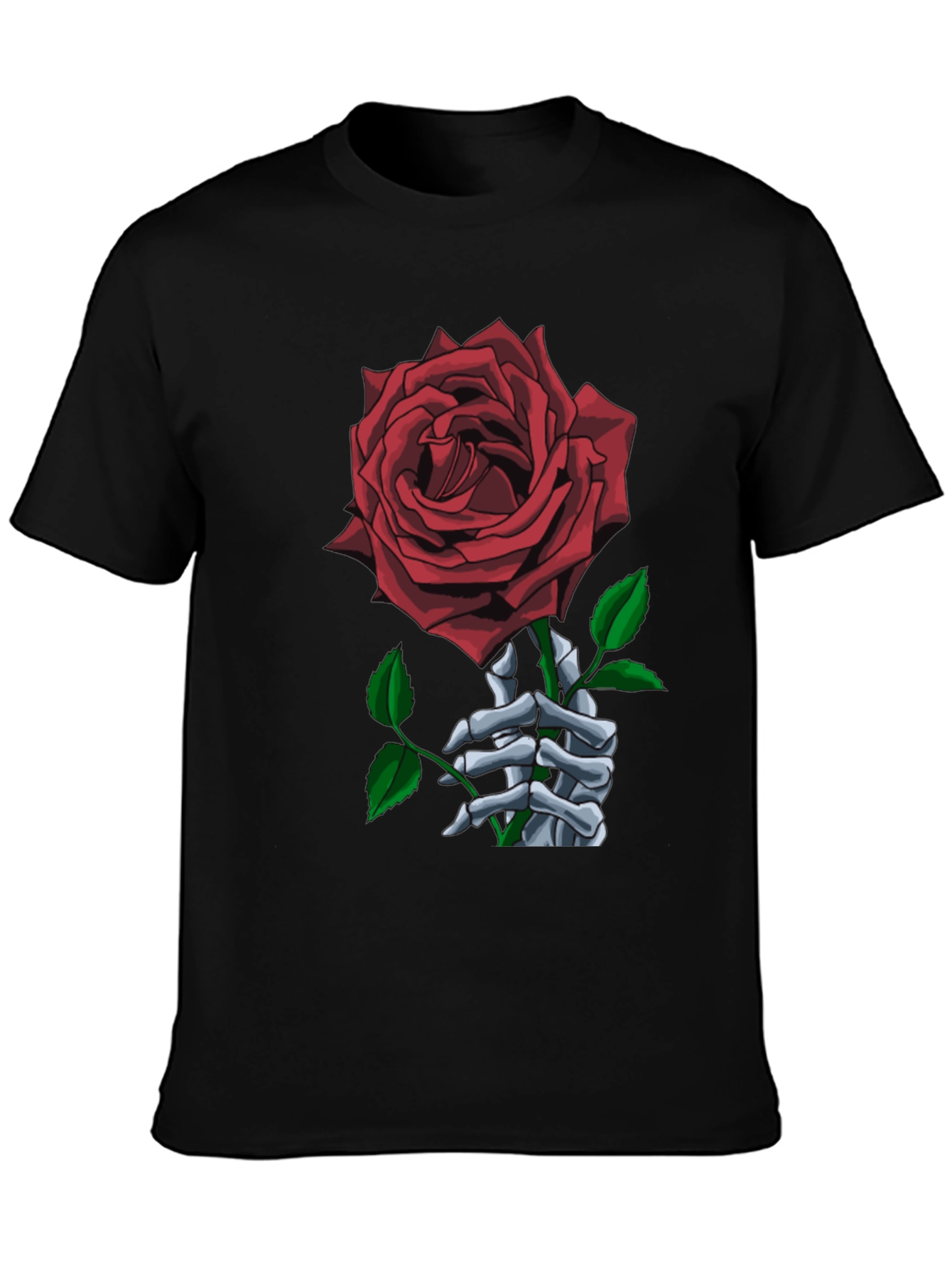 Rose Skeleton Hand Black Graphic Tee