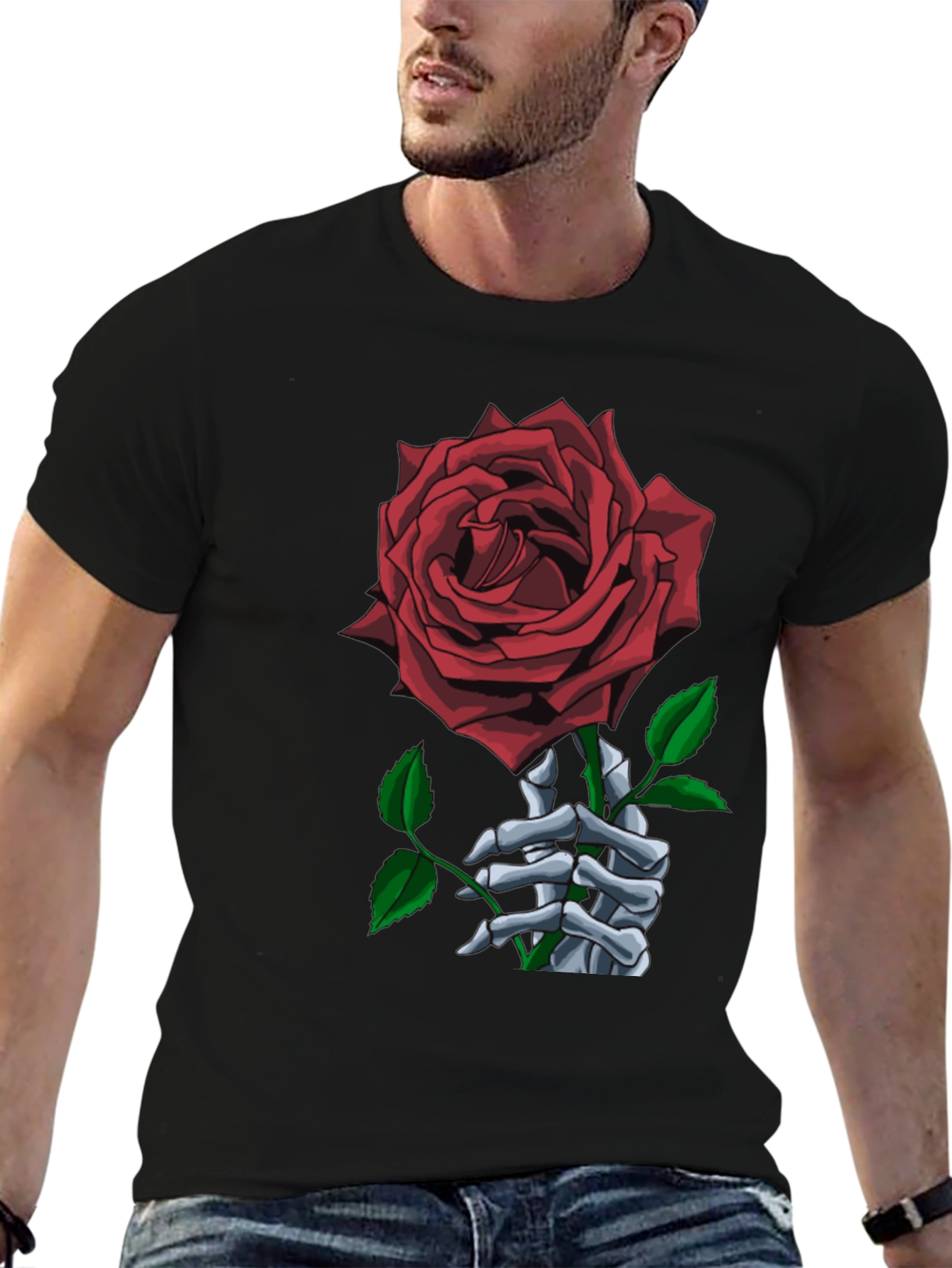 Rose Skeleton Hand Black Graphic Tee