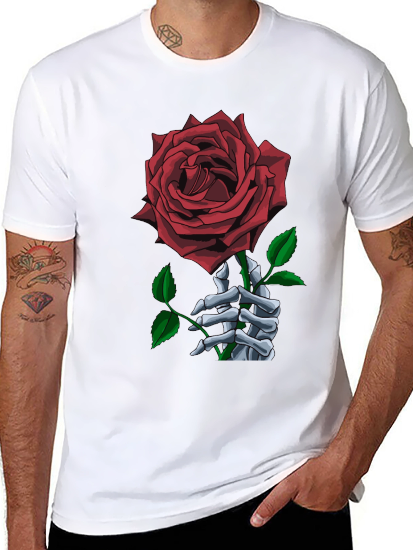 Rose Skeleton Hand Black Graphic Tee