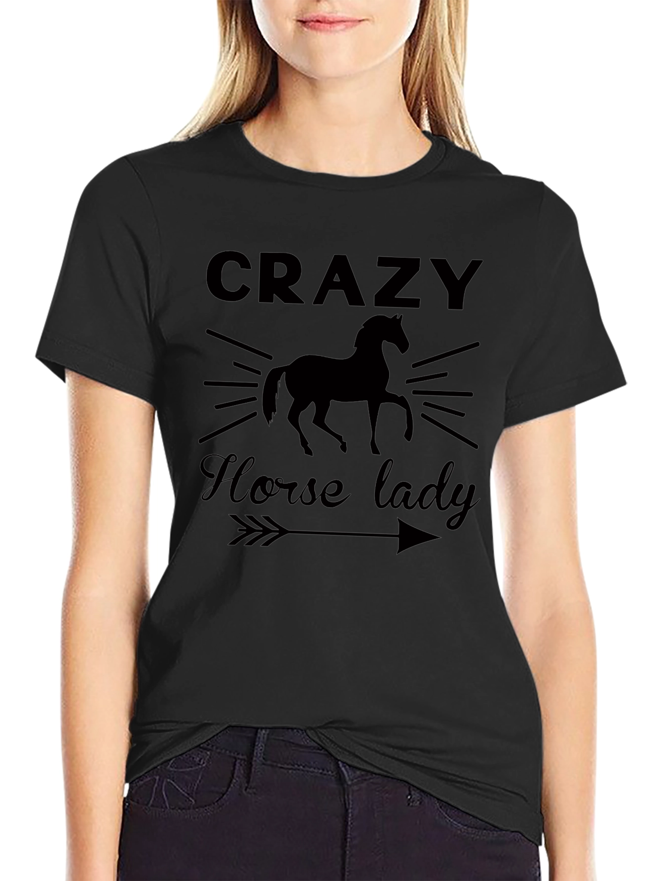 Crazy Horse Lady Black Graphic T-Shirt