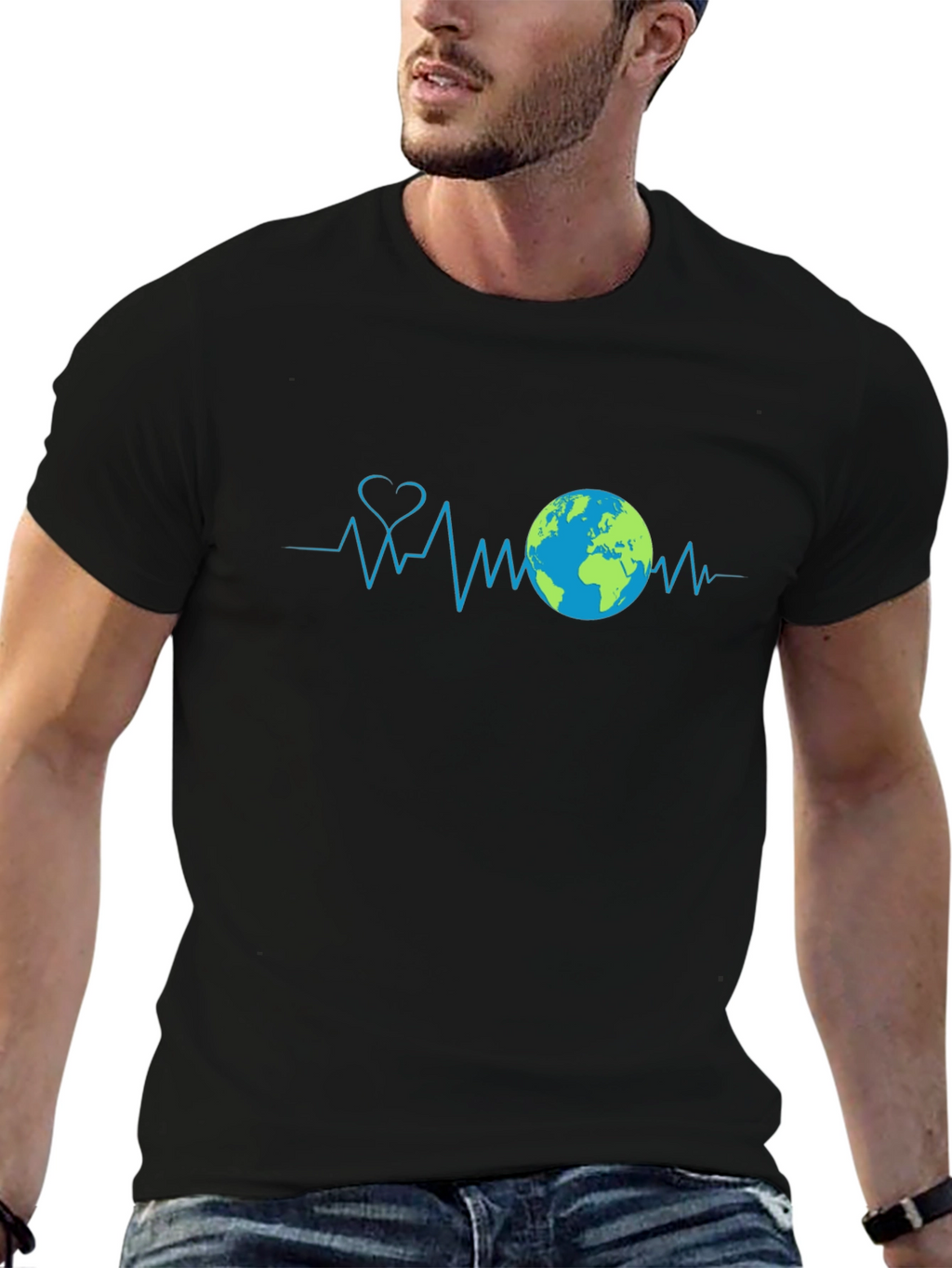 Earth Day Heartbeat T-Shirt - Black