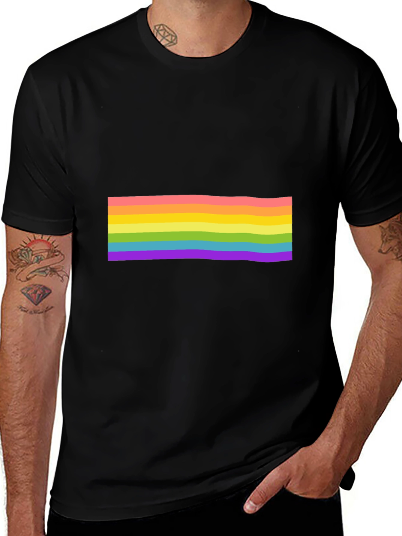Pride Rainbow Striped Black T-Shirt