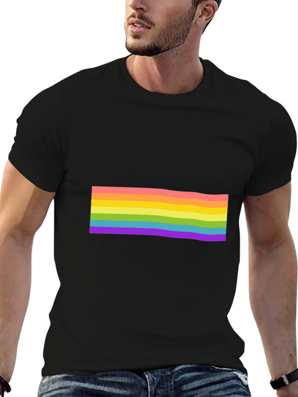 Pride Rainbow Striped Black T-Shirt