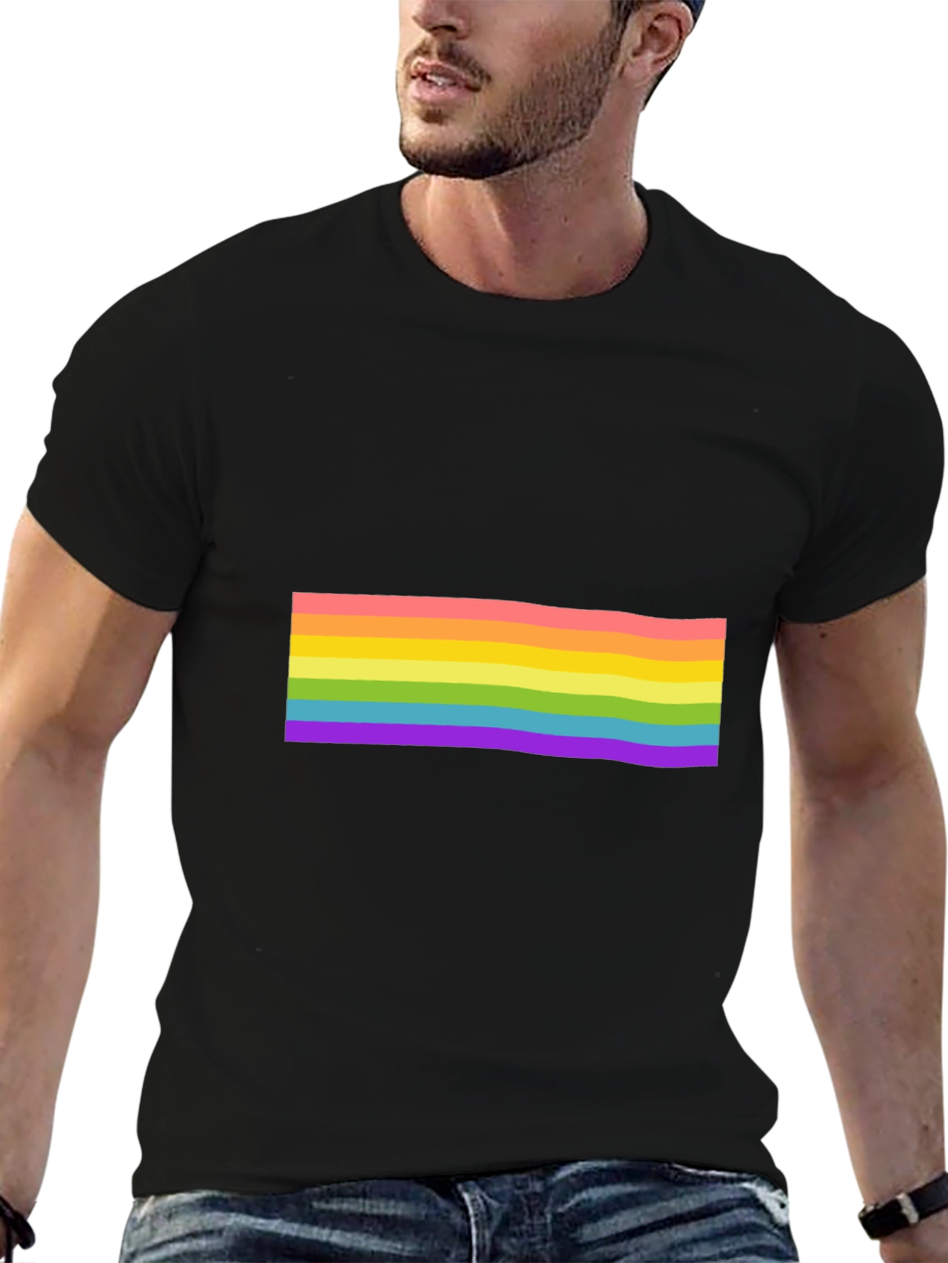 Pride Rainbow Striped Black T-Shirt