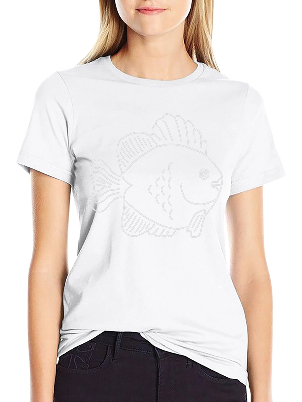 Black T-Shirt with White Fish Graphic