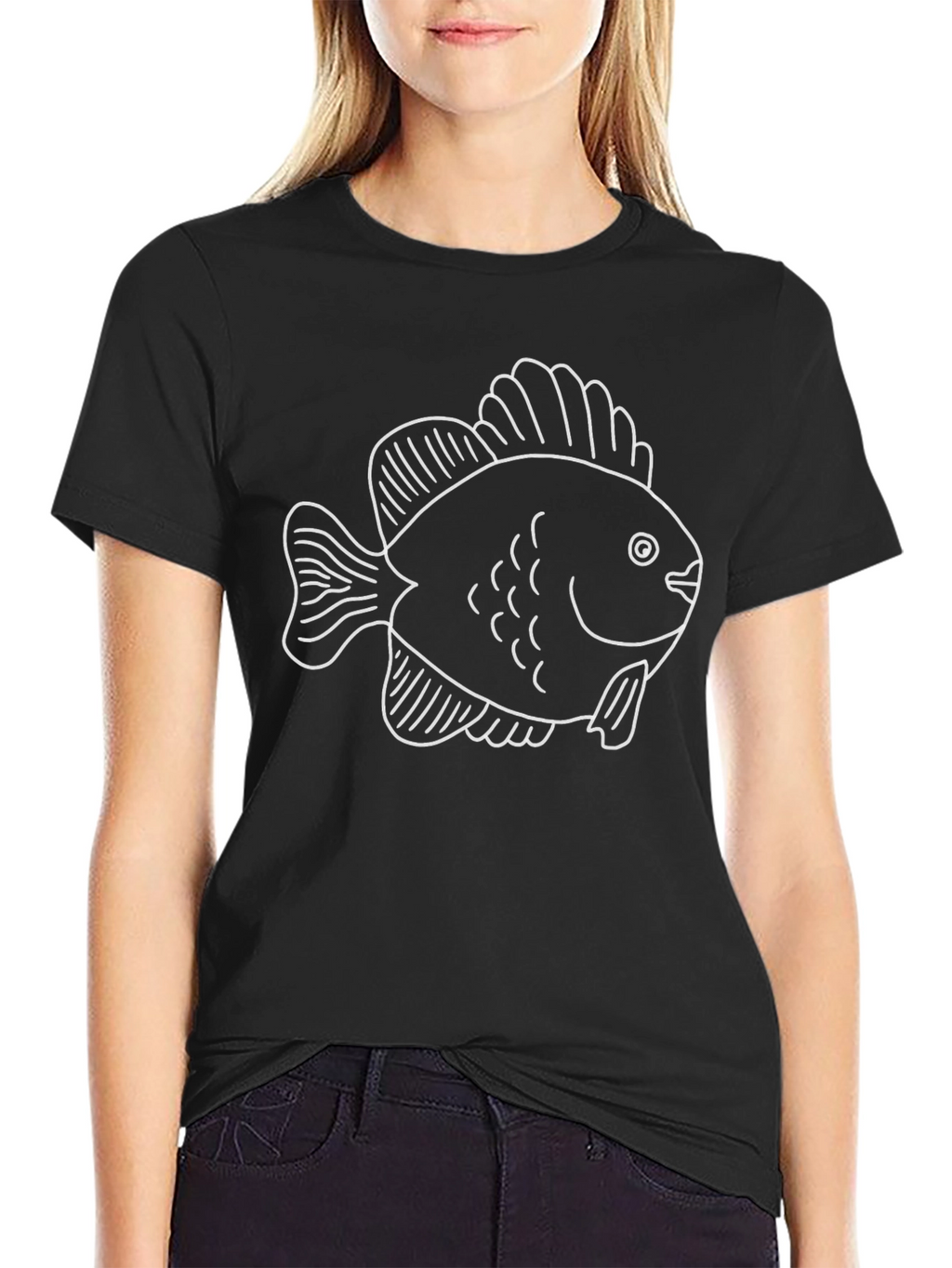 Black T-Shirt with White Fish Graphic