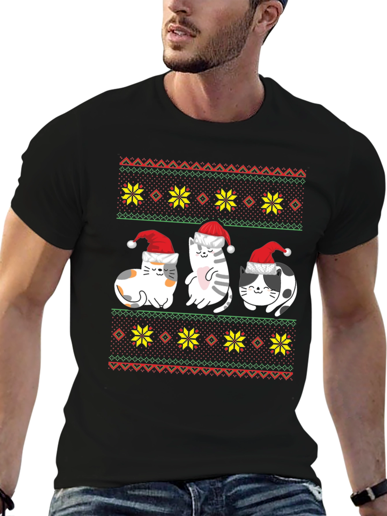 Festive Cat Ugly Christmas Sweater T-Shirt