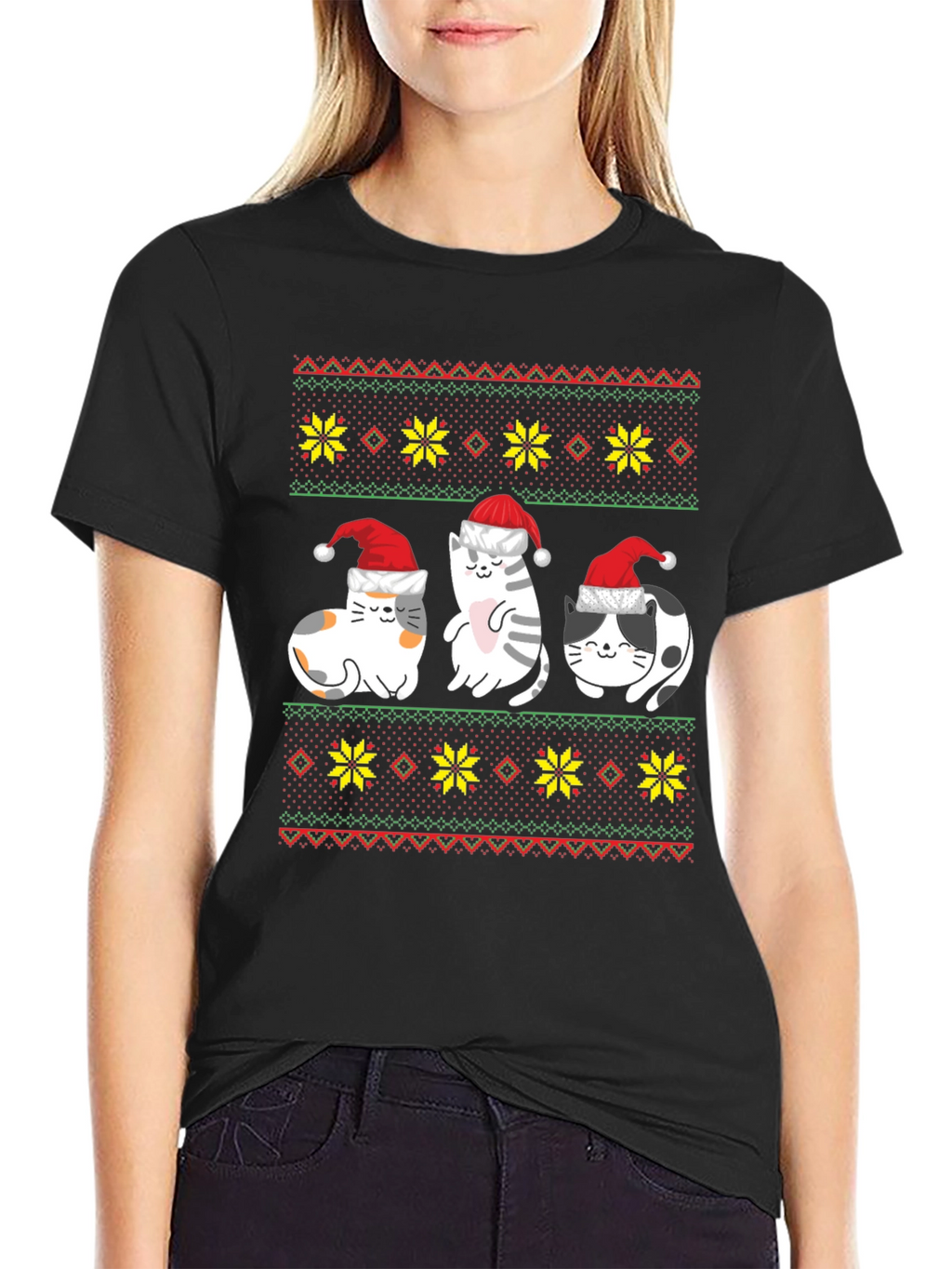 Festive Cat Ugly Christmas Sweater T-Shirt