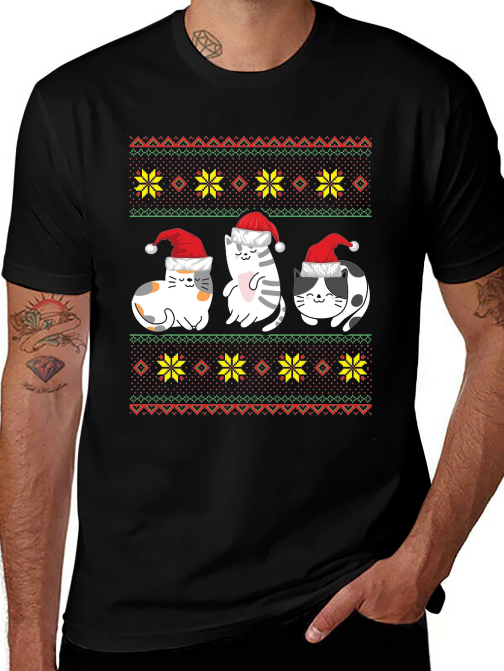 Festive Cat Ugly Christmas Sweater T-Shirt