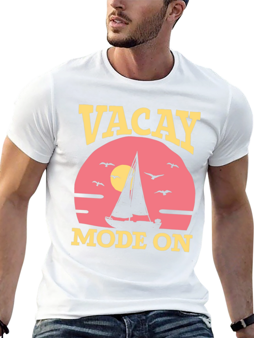 Vacay Mode On T-Shirt: Vacation Sailboat Graphic Tee