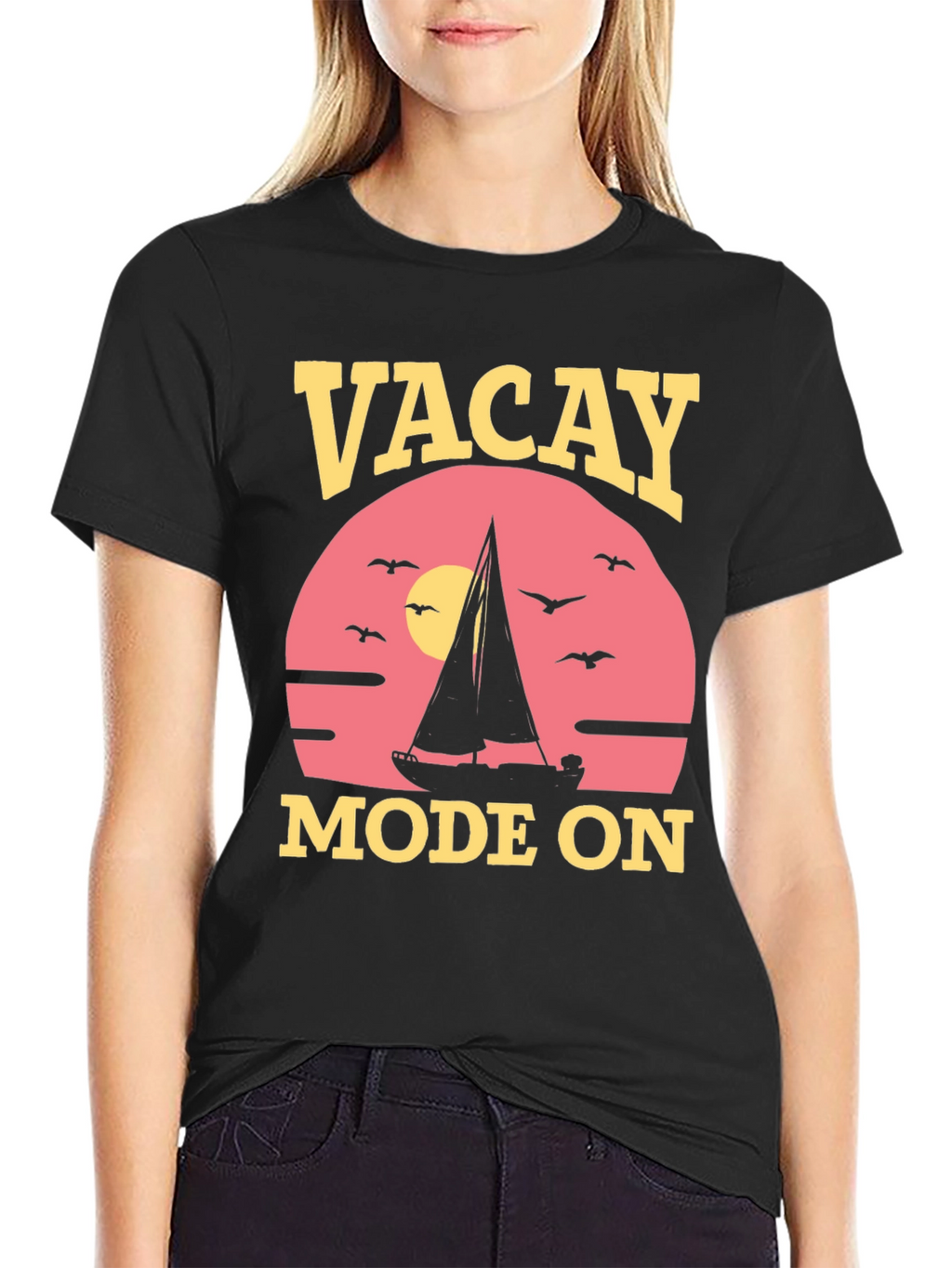 Vacay Mode On T-Shirt: Vacation Sailboat Graphic Tee