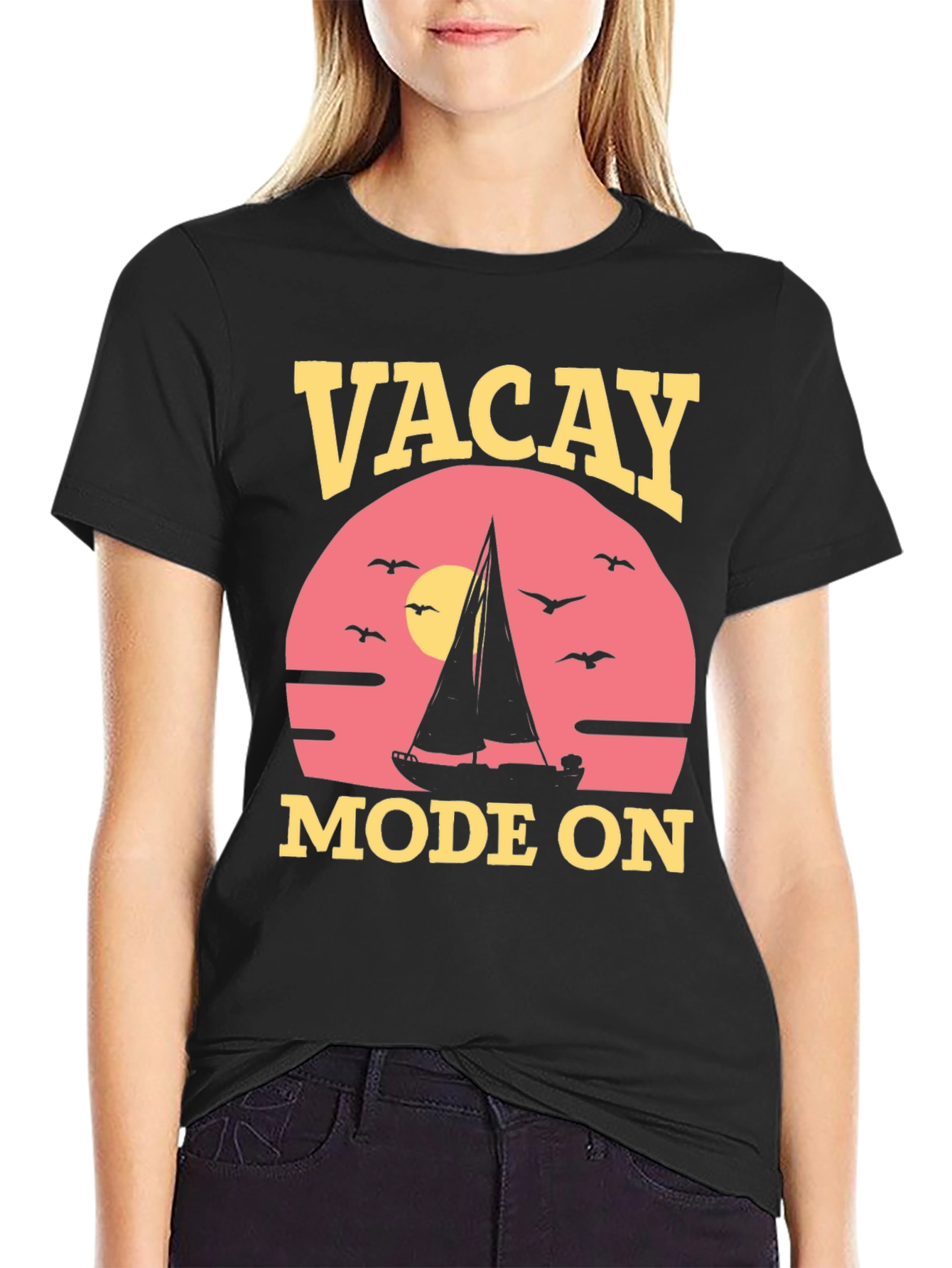Vacay Mode On T-Shirt: Vacation Sailboat Graphic Tee