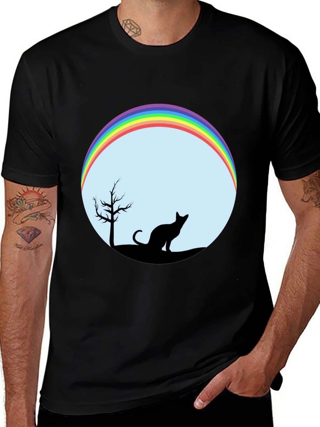 Cat Silhouette Rainbow Graphic Tee - Unisex