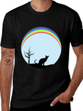 Cat Silhouette Rainbow Graphic Tee - Unisex