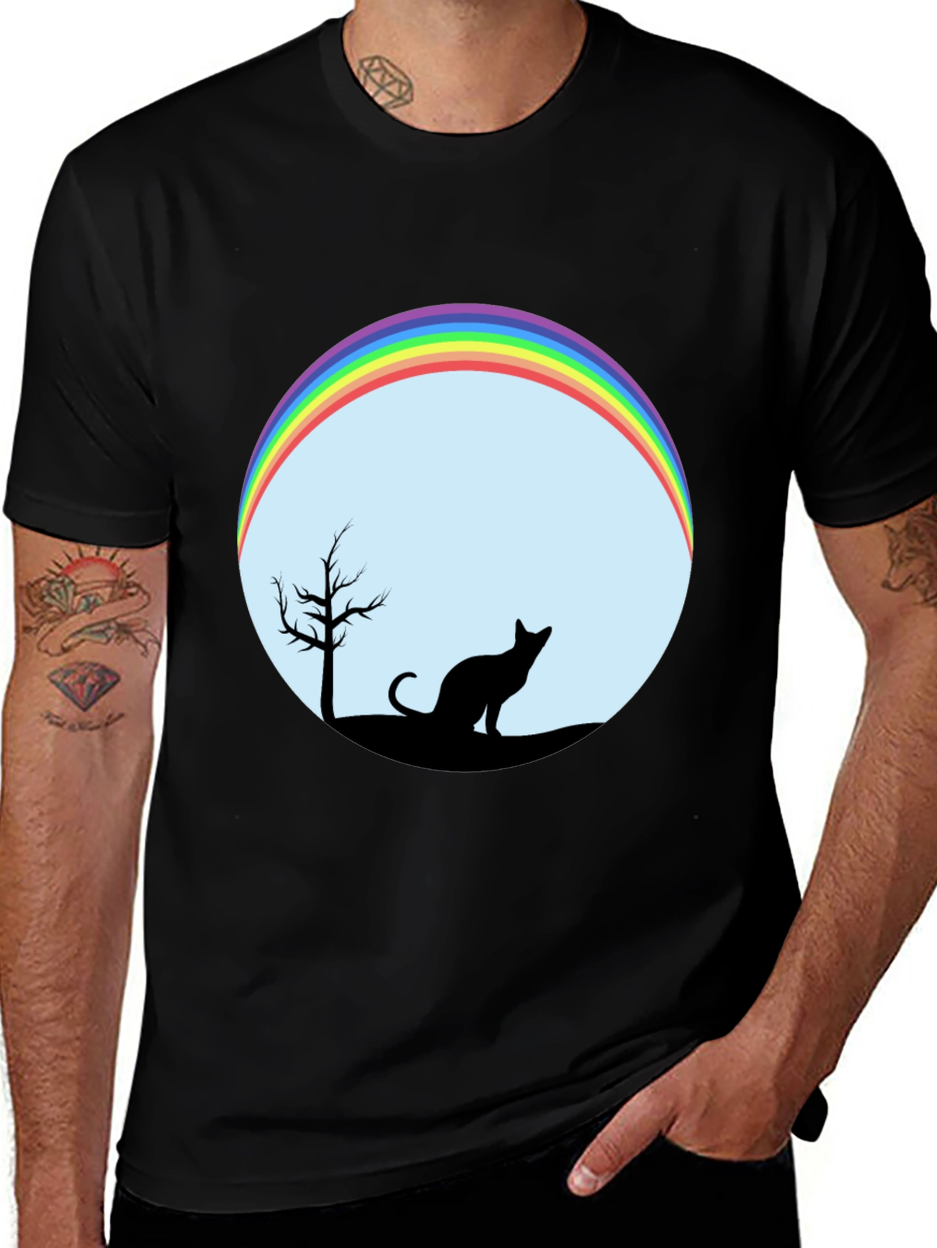 Cat Silhouette Rainbow Graphic Tee - Unisex