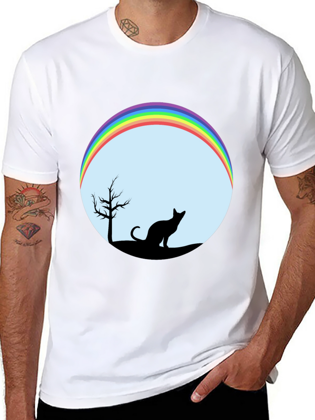 Cat Silhouette Rainbow Graphic Tee - Unisex