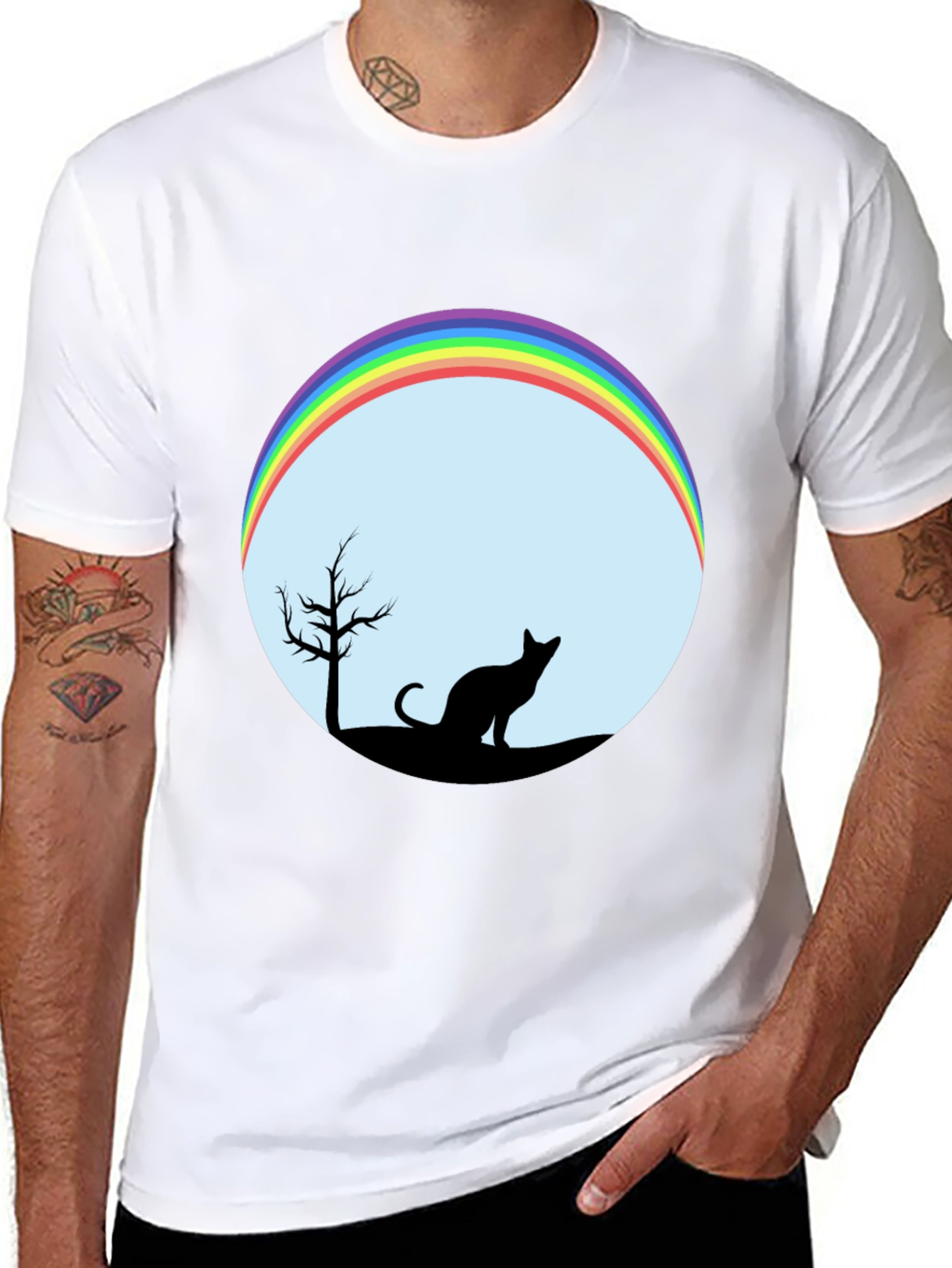 Cat Silhouette Rainbow Graphic Tee - Unisex