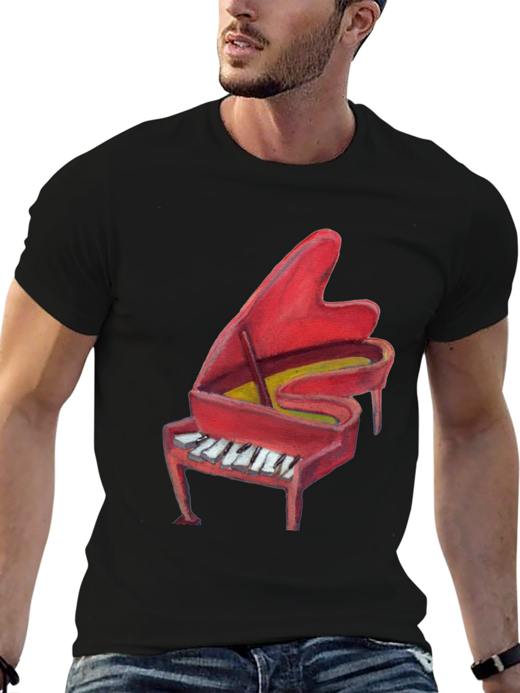 Red Piano Graphic Tee - Music Lovers T-Shirt