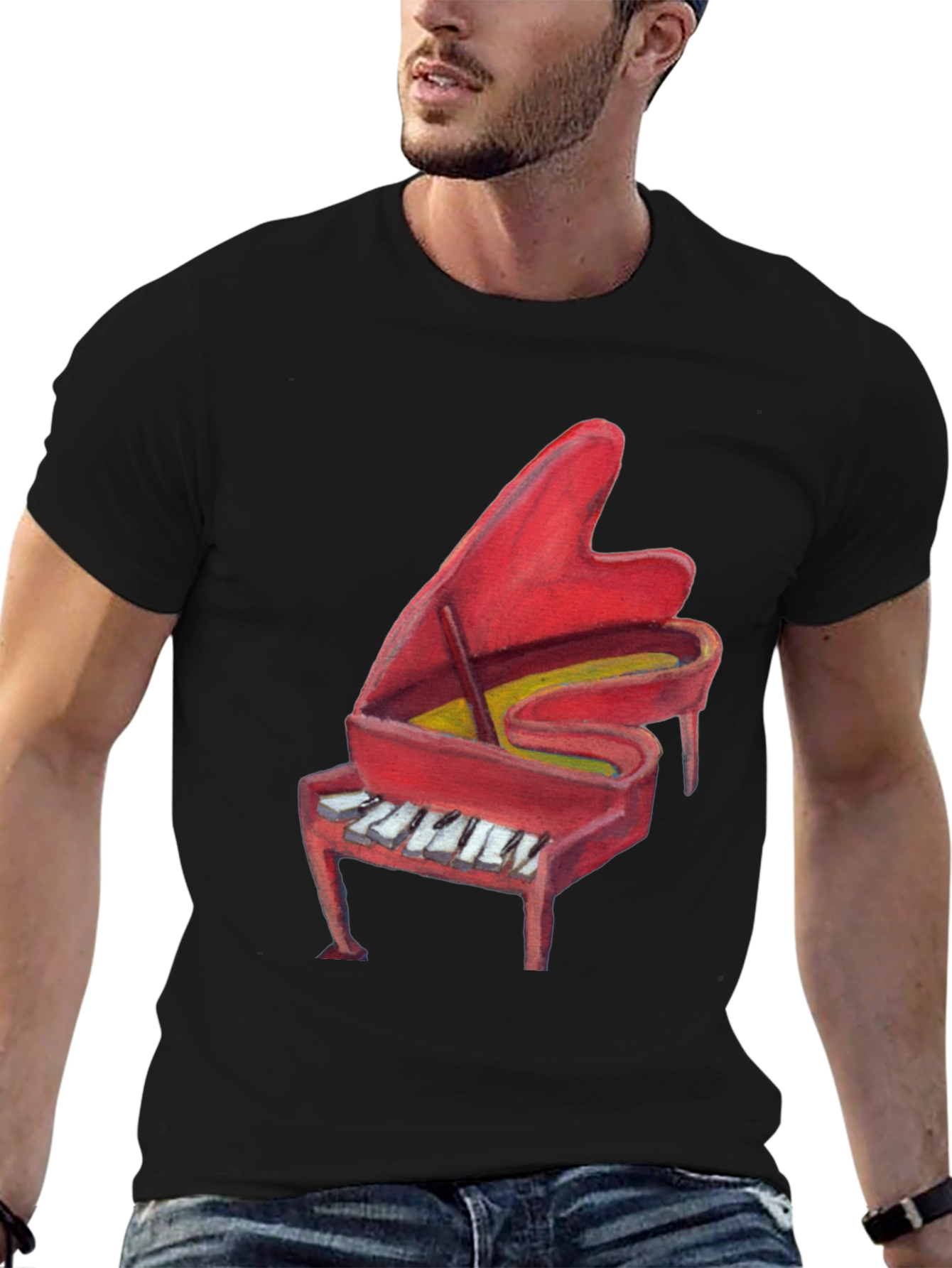 Red Piano Graphic Tee - Music Lovers T-Shirt