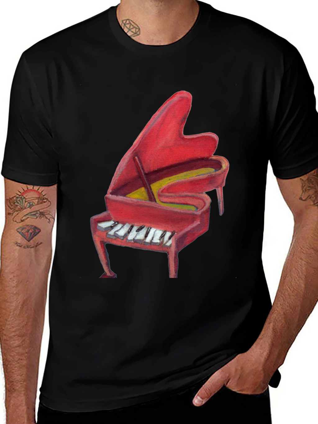 Red Piano Graphic Tee - Music Lovers T-Shirt
