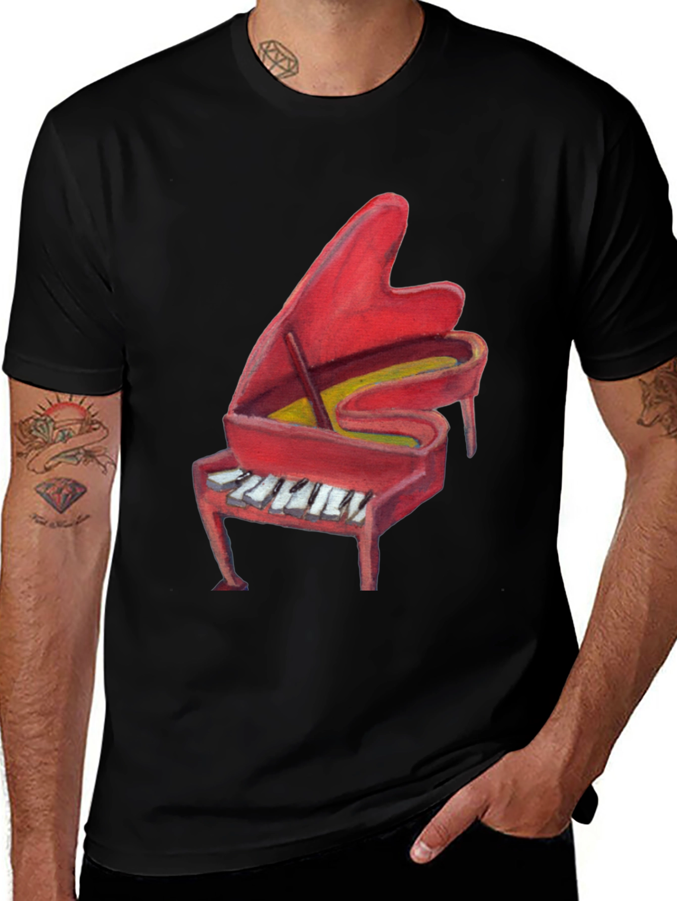 Red Piano Graphic Tee - Music Lovers T-Shirt