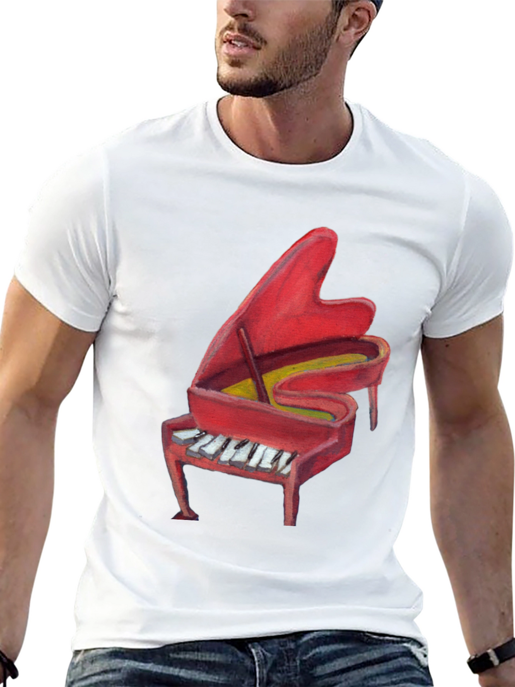 Red Piano Graphic Tee - Music Lovers T-Shirt