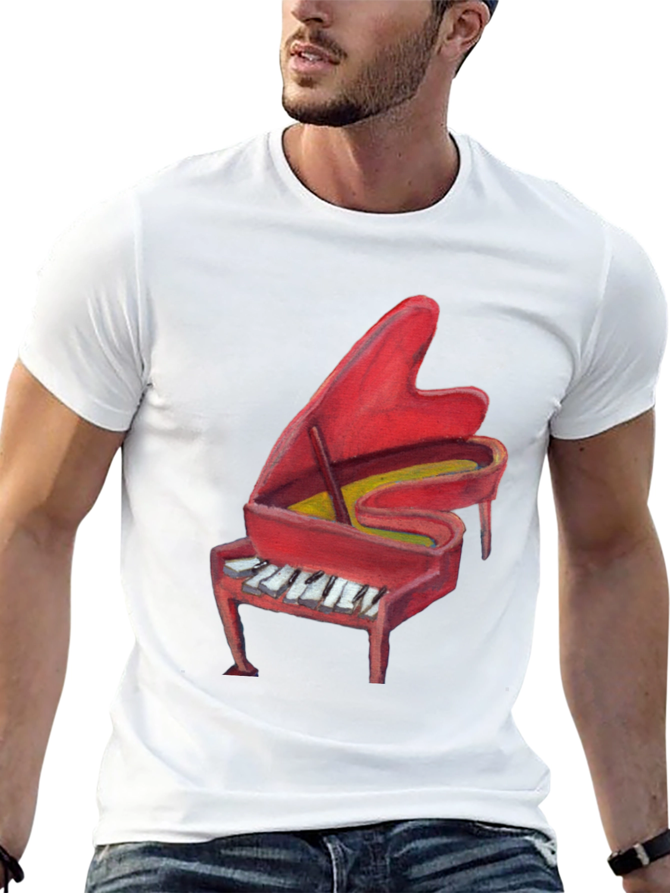 Red Piano Graphic Tee - Music Lovers T-Shirt