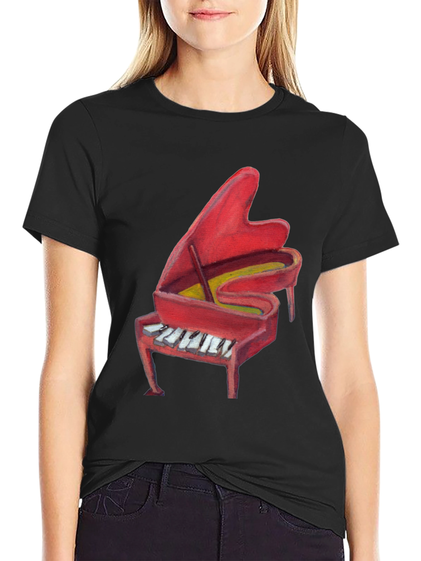 Red Piano Graphic Tee - Music Lovers T-Shirt