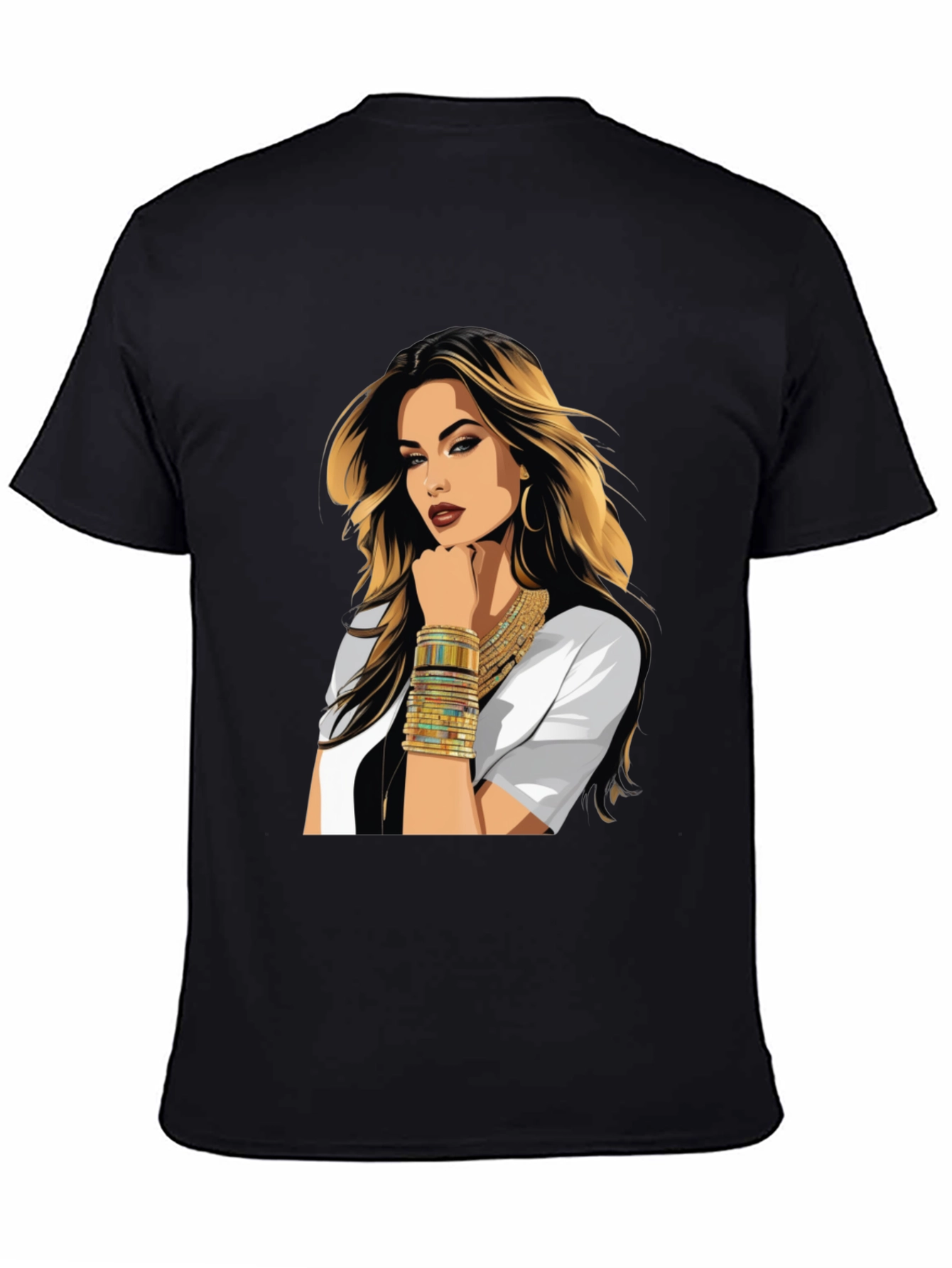 Black Graphic Tee - Glam Woman Print