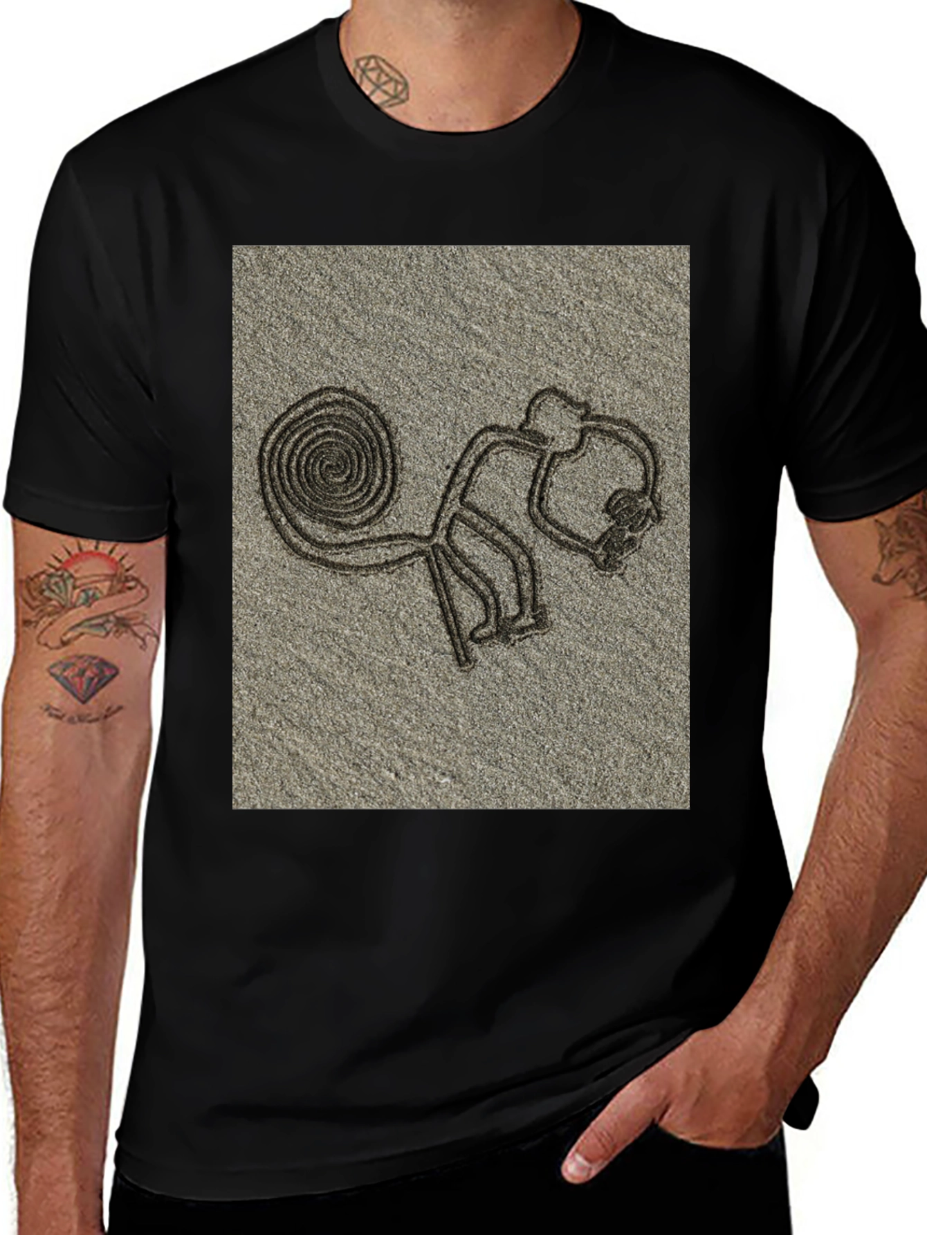 Nazca Lines Monkey Graphic Tee - Casual Style