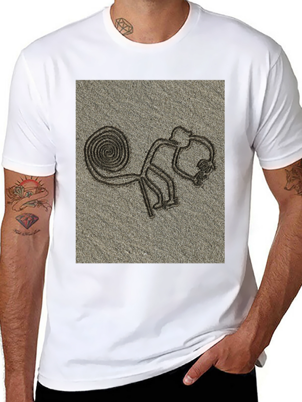 Nazca Lines Monkey Graphic Tee - Casual Style