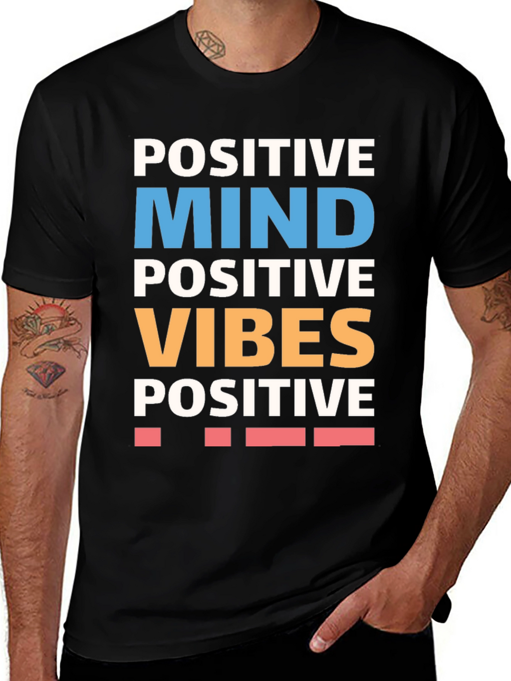 Positive Mind Vibes Graphic Tee - Black Cotton T-Shirt