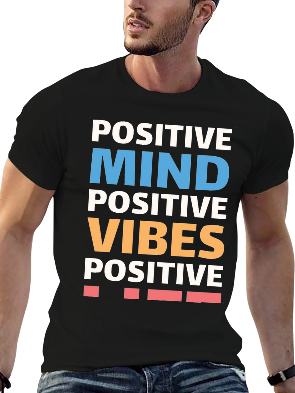 Positive Mind Vibes Graphic Tee - Black Cotton T-Shirt