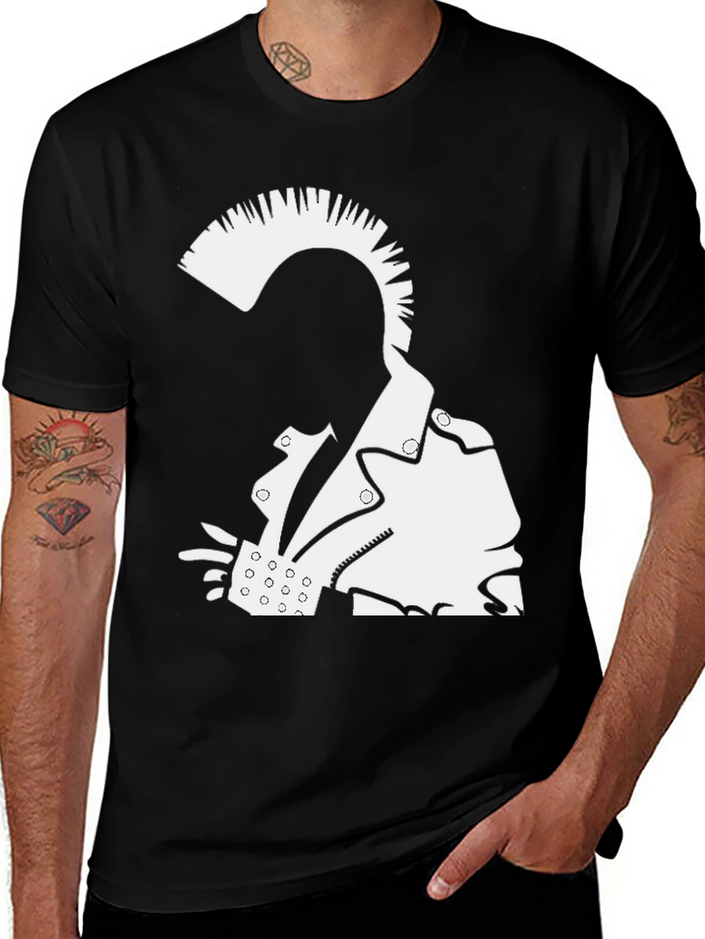 Punk Rock Graphic Tee - Bold Black Cotton T-Shirt