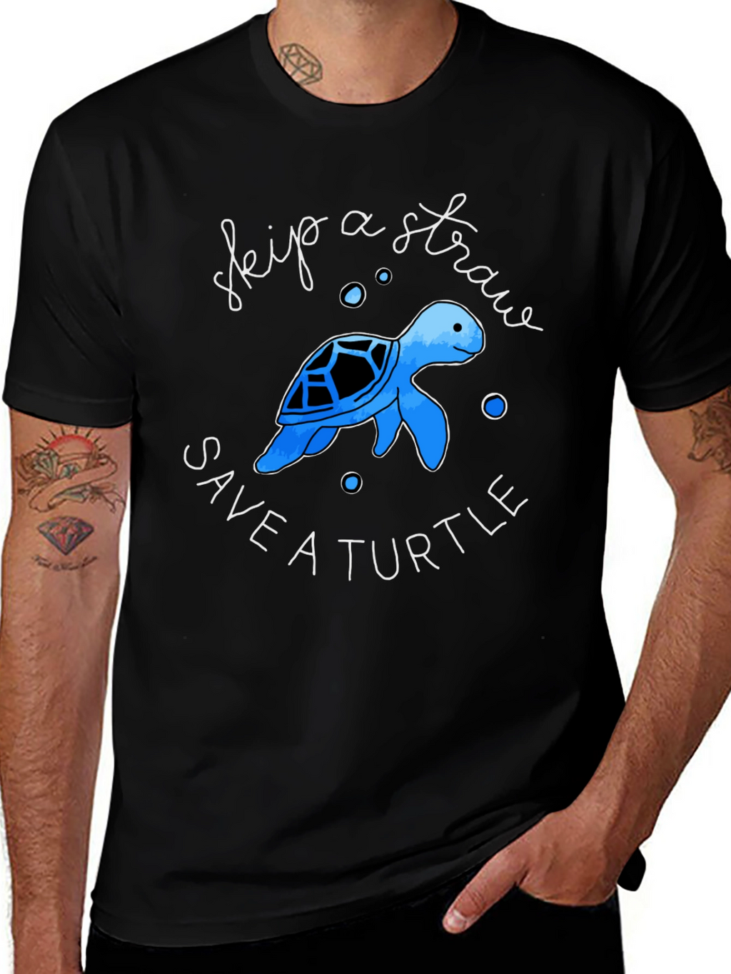 Skip a Straw Save a Turtle Black Graphic Tee