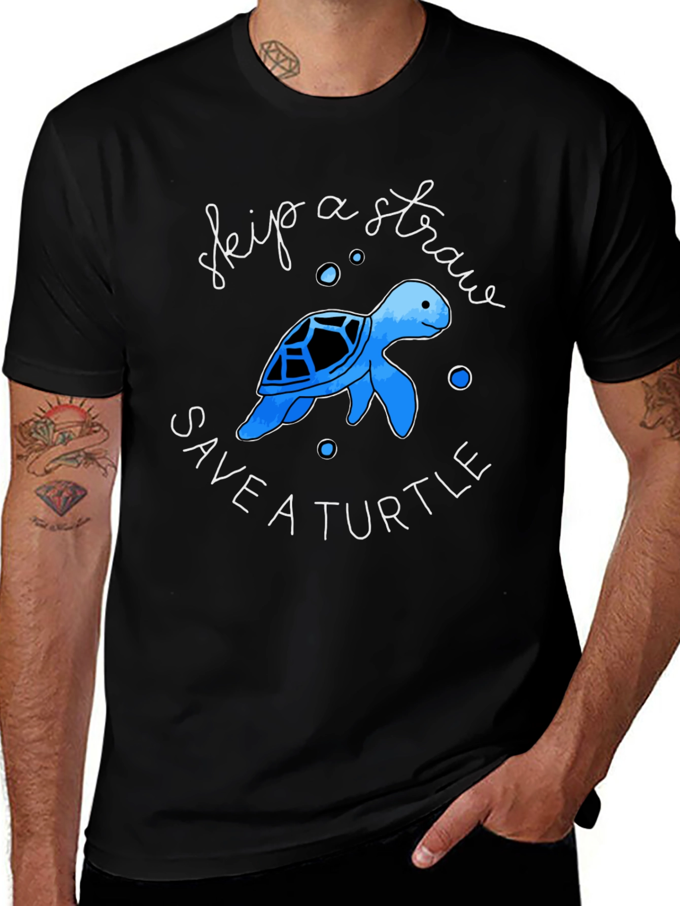 Skip a Straw Save a Turtle Black Graphic Tee