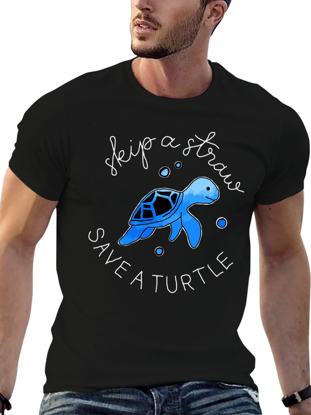 Skip a Straw Save a Turtle Black Graphic Tee