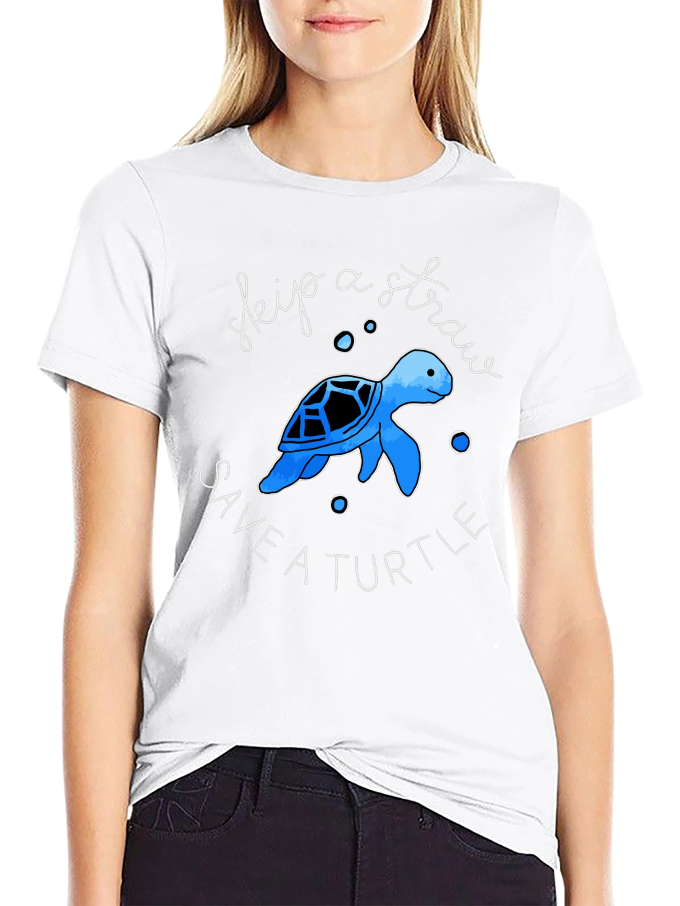 Skip a Straw Save a Turtle Black Graphic Tee