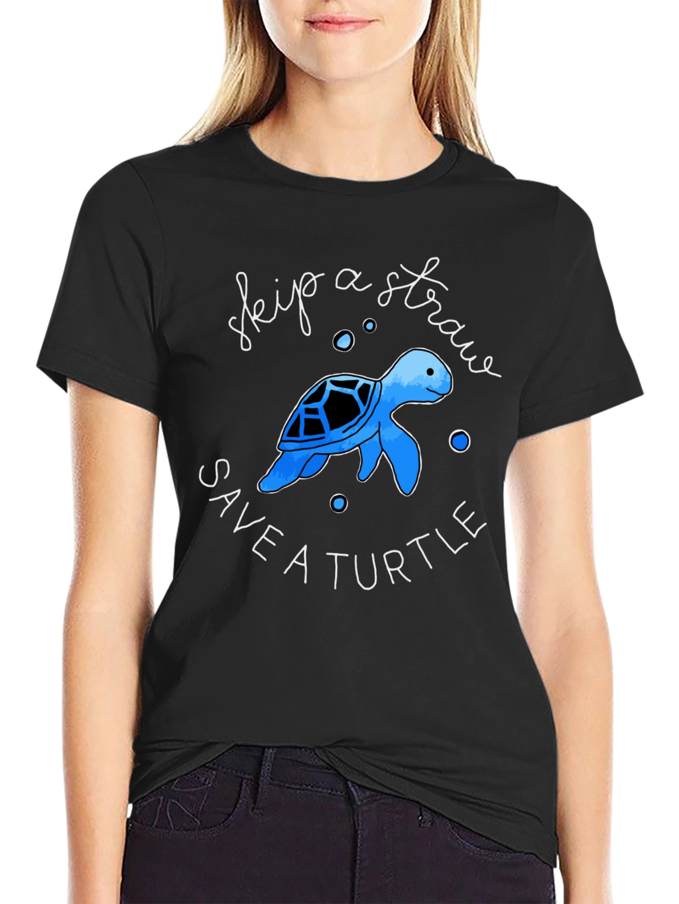 Skip a Straw Save a Turtle Black Graphic Tee