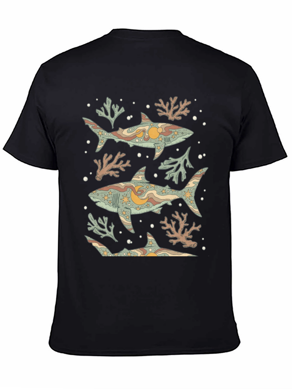 Shark Print Graphic Tee - Black