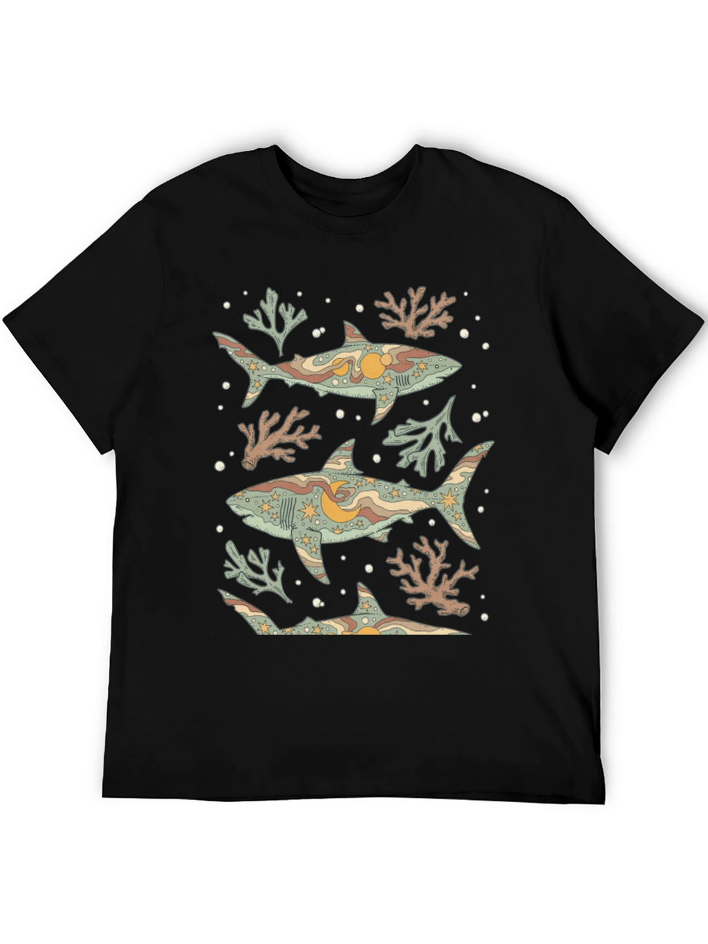 Shark Print Graphic Tee - Black