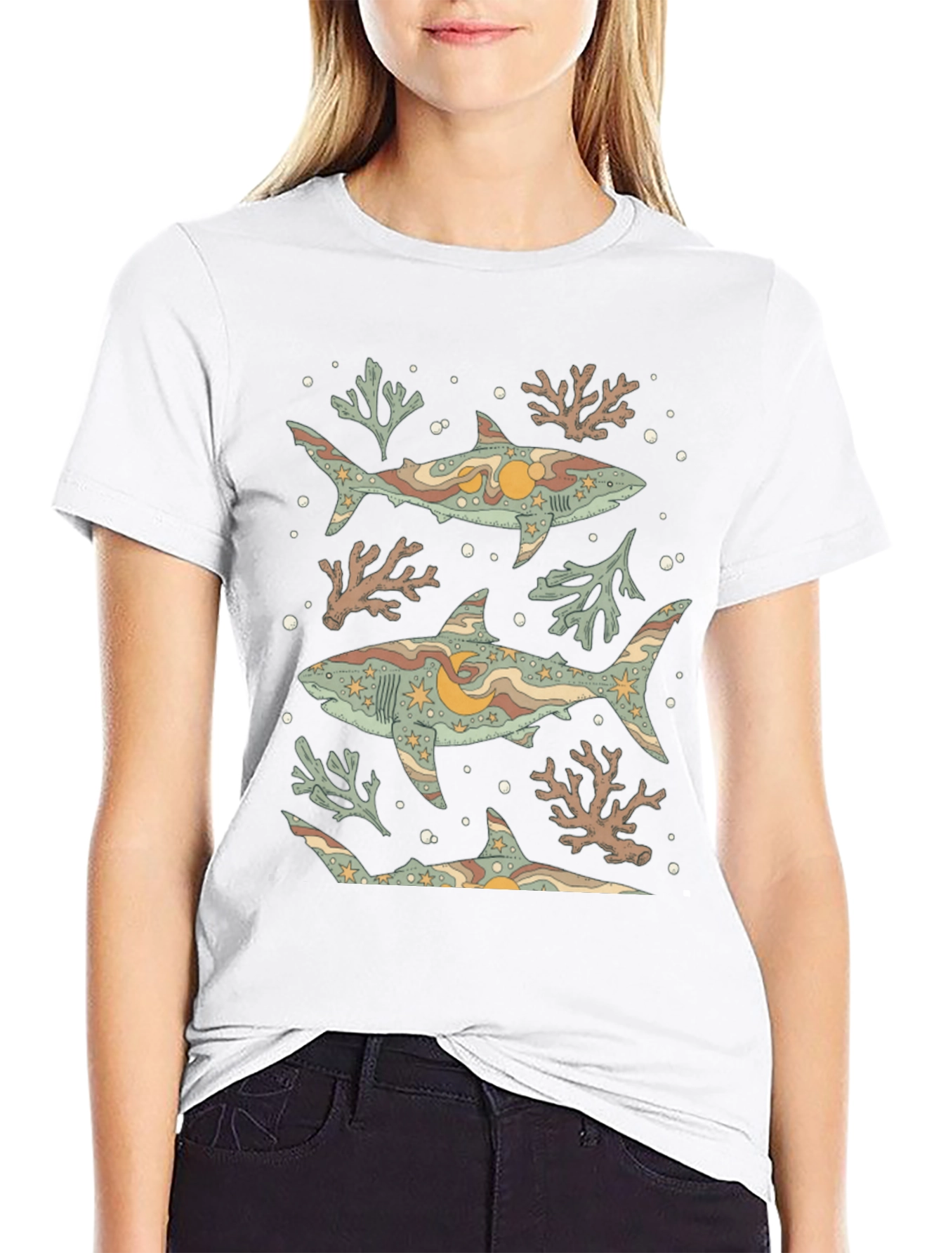 Shark Print Graphic Tee - Black